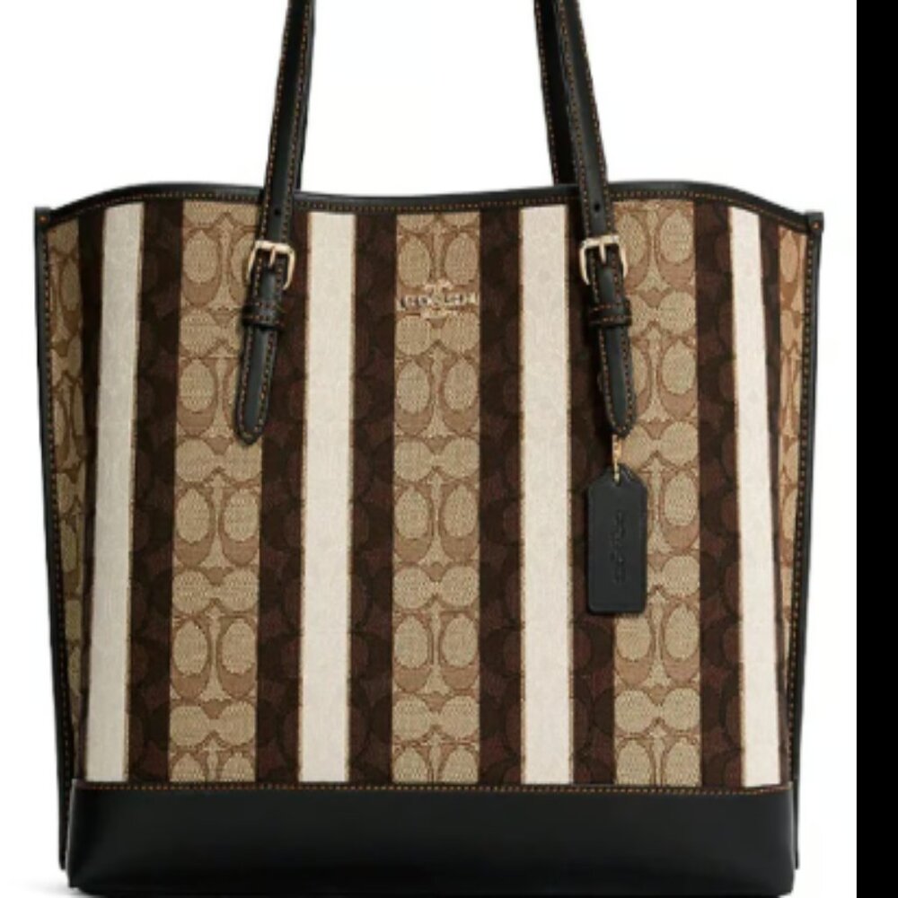 Coach Mollie Tote In Signature Jacquard With Stripes Khaki Black Mult